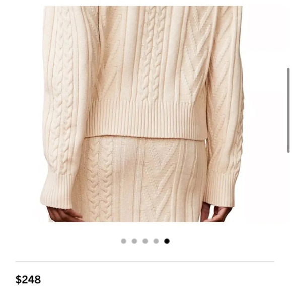 Monrow Cable Knit Half Zip Sweater Cream Large - Picture 10 of 12